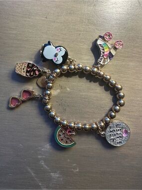CharmITGold Beaded Kids Charm Bracelet with Pink, Black and Multi-Colored Charms